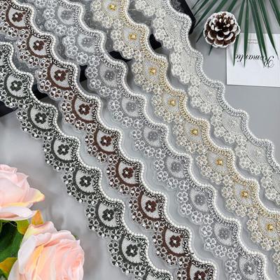 5,5 cm Wellenförmiges Organza Perlen Stickerei Barcode Kleidung Gepäck Rock Dekorative Spitze Accessoires
