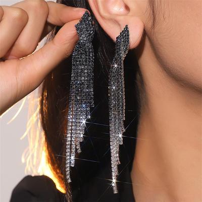 Temperament super flash Strass lange Fransenohrringe