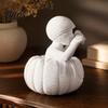 DIY Malbastelset 3D-gedruckte Kürbisjunge Figur, Ungemalte weiße Statue, Detaillierte Mumien Geist Figur Halloween Skulptur, Kreatives Heim Schreibtisch