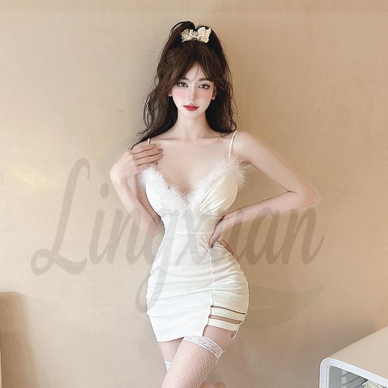 

Strapless Fur Trim Christmas Dress S белый
