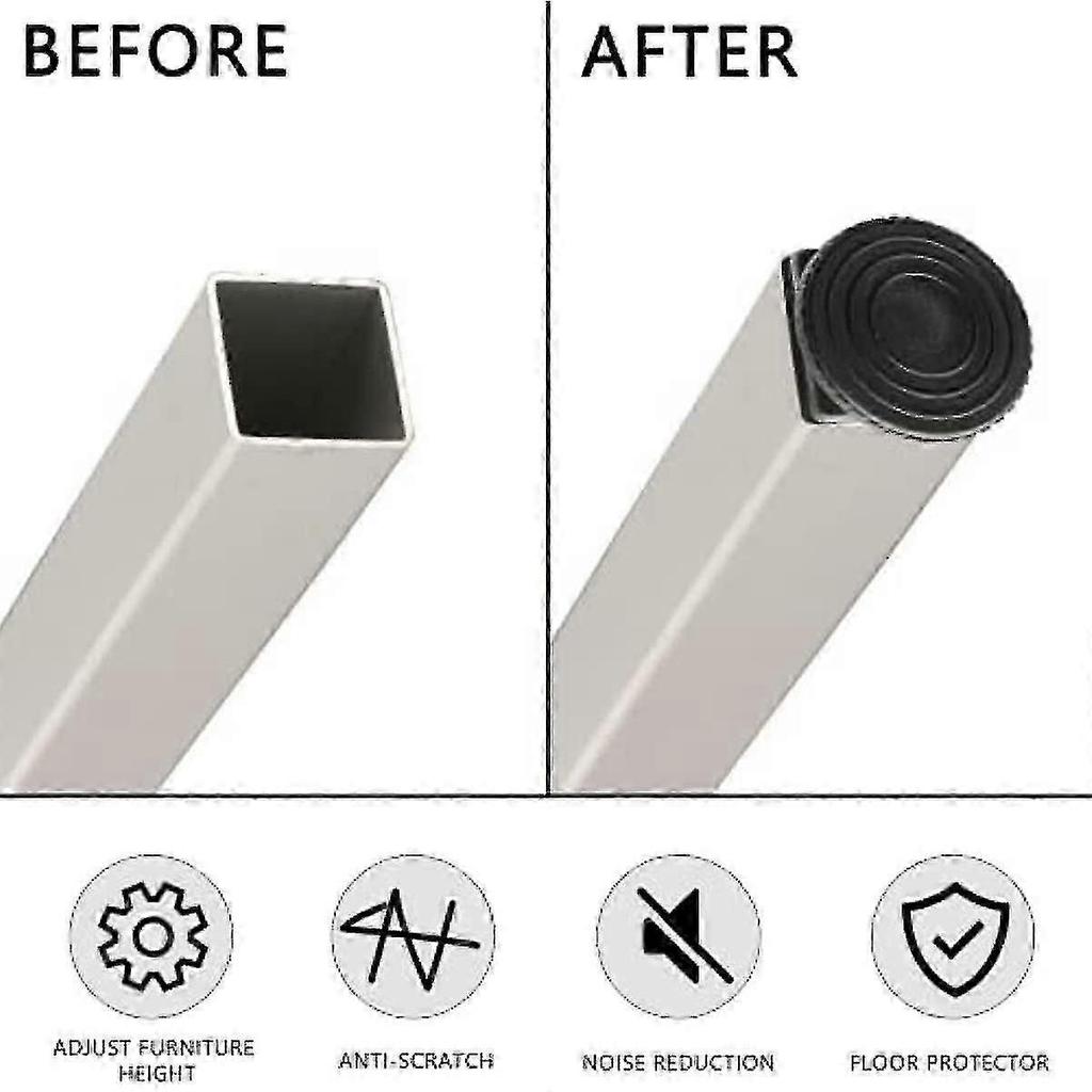 4pcs Square Adjustable Leveling Feet For Office Home Table Desk Chair, Square Tube Inserts Furniture Leveling Kit, 30mm X 30mm, Black