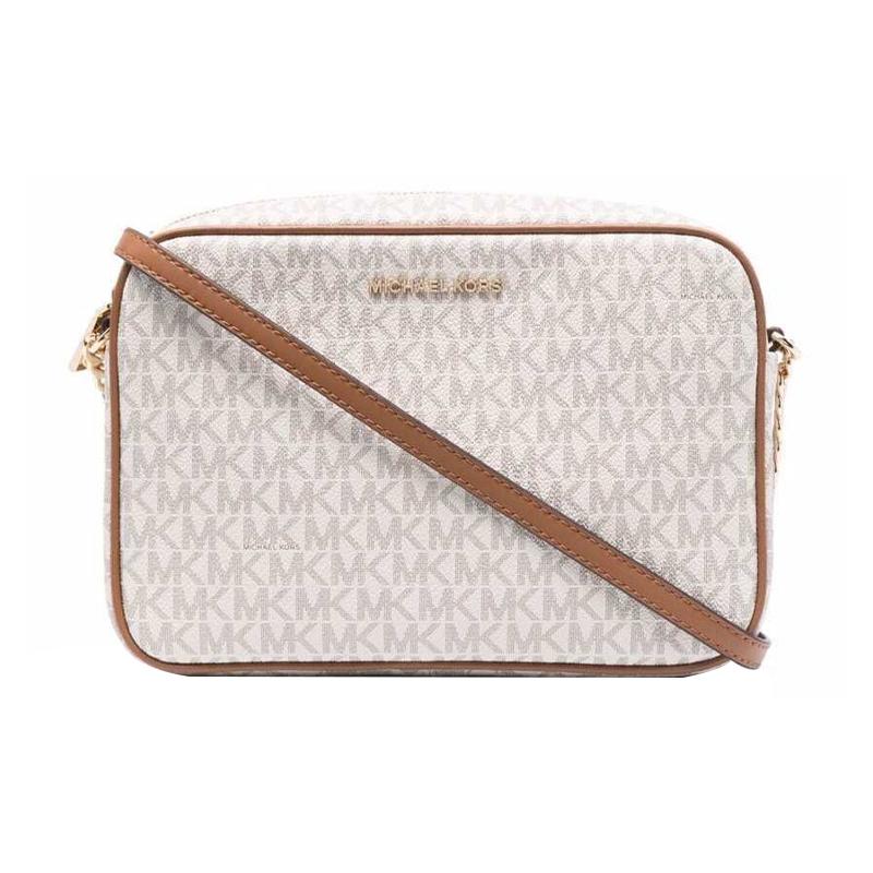 Michael Kors Jet Set Logo Coated Zip Closure Canvas Crossbody Bag Shoulder Bag Women Vanilla