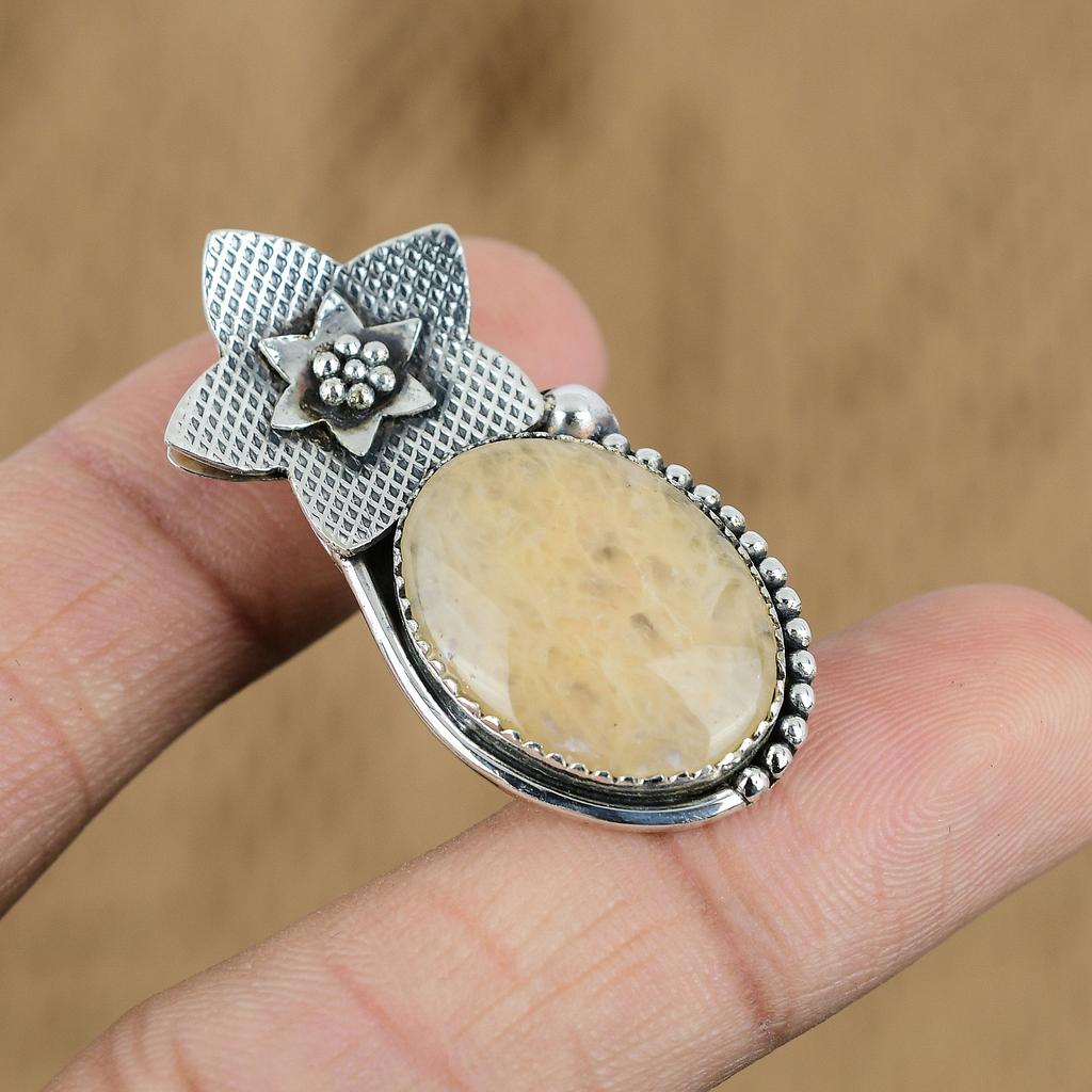 Natural Brown Amazonite Gemstone 925 Sterling Silver Pendant Flower For Girls