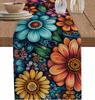 Bohemia Flowers Linen Table Runner Dresser Scarf Decor Reusable Farmhouse Kitchen Dining Table Runner Holiday Party Decor