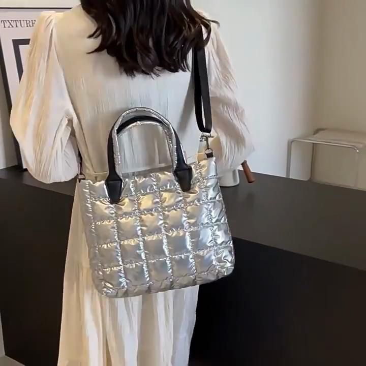 Quilted Padded Tote Bag Nylon Solid Color Satchel Puffer Crossbody Bag Women Shoulder Bags Ladies Large Capacity Handbag AVE