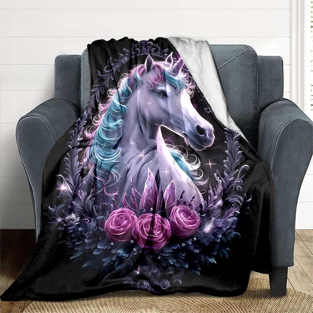 1pc Unicorn Fantasy Artwork Blanket Lightweight Blanket Throw Blanket For Sofa, Bed, Travel, Camping, Livingroom, Office, Couch, Chair Yy251010064