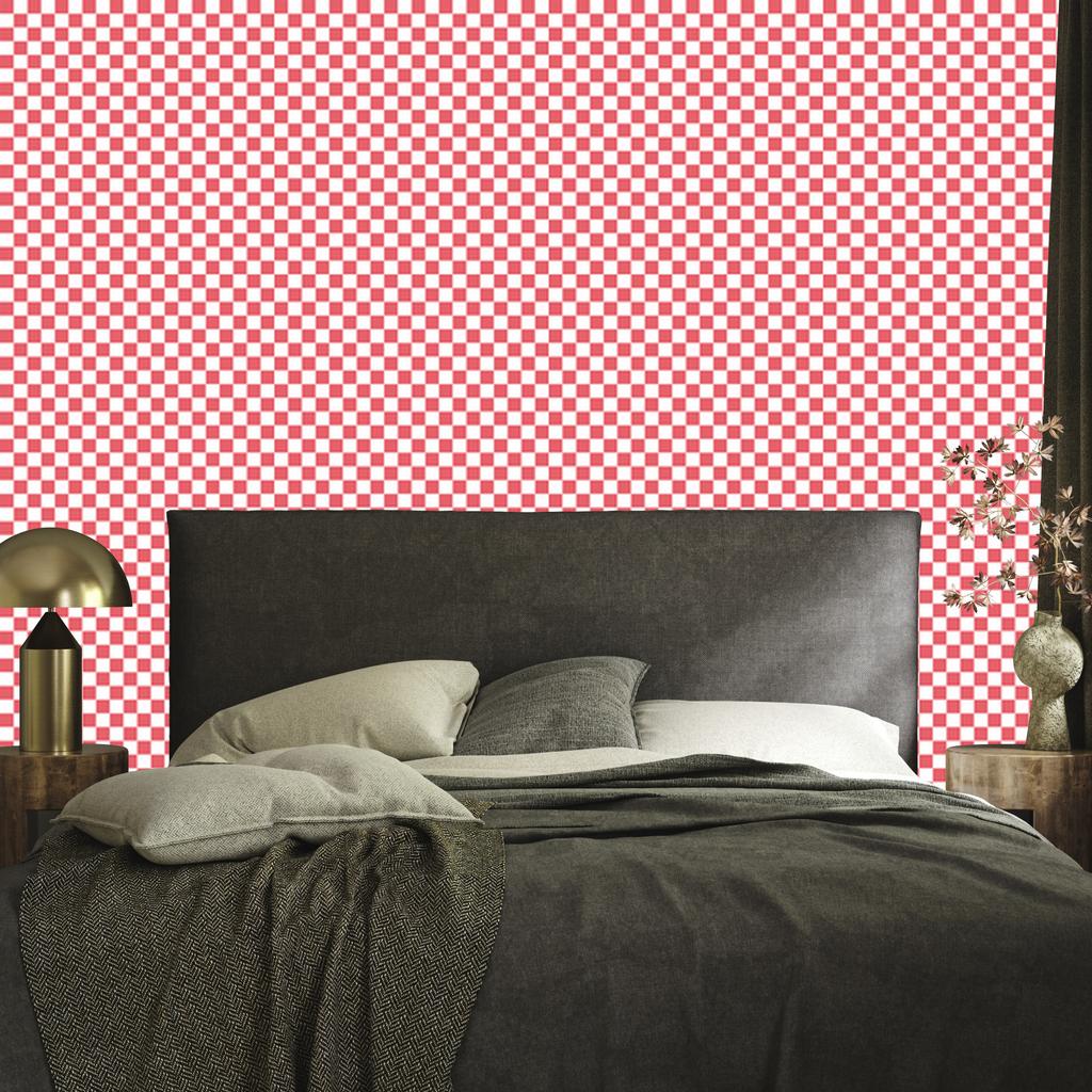 Wallpaper Checkerboard Coral and White, Harmonious Arrangement 50x1000