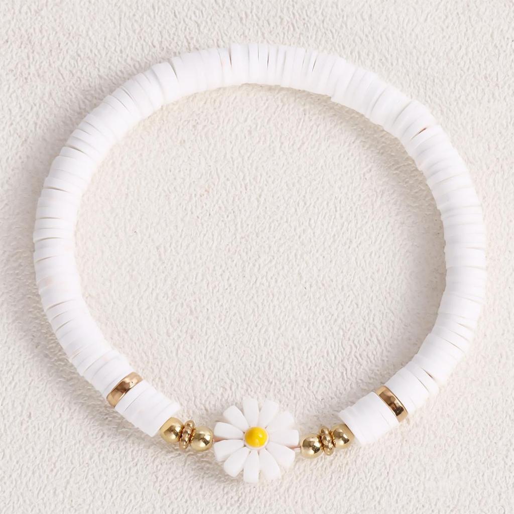 Women Clay Beaded Bracelet Daisy Flower Cute Soft Handcrafted Disc Clay Beaded Bracelet for Summer Beach Type 8 F Size
