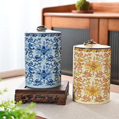 Blue and White Porcelain Tea Canister Cylindrical Candy and Dry Fruit Sealed Box Household Ceramic Nut and Dessert Storage Jar