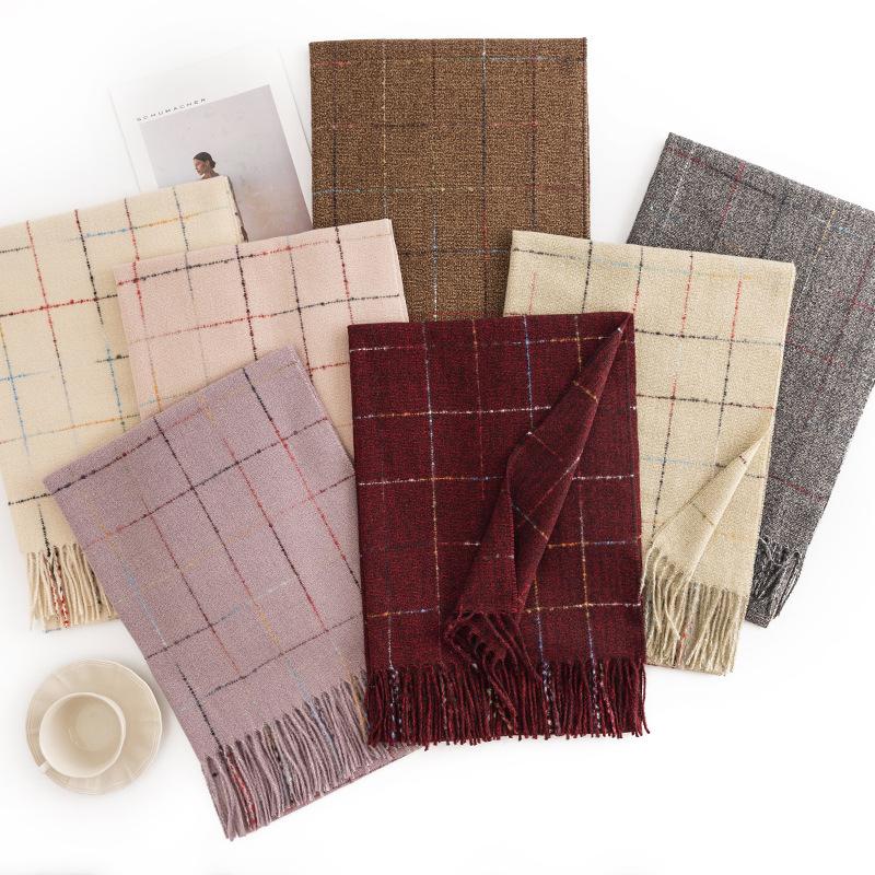 Winter Plaid Scarf for Women Korean Style Commuting Cold Proof Scarf Extended Style Elegant Warm Shawl Plaid Scarf