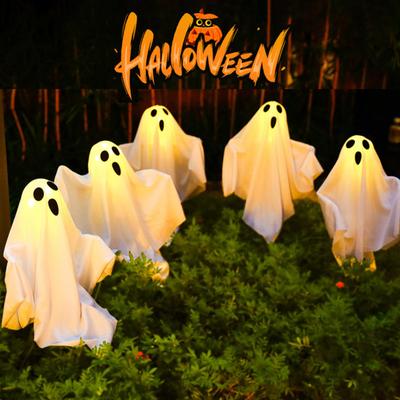 Waterproof Solar Ghost Lights with Playful Face Design LED Ghostly Ground Lamps Outdoor Halloween Decorations for Yard Garden Pathway