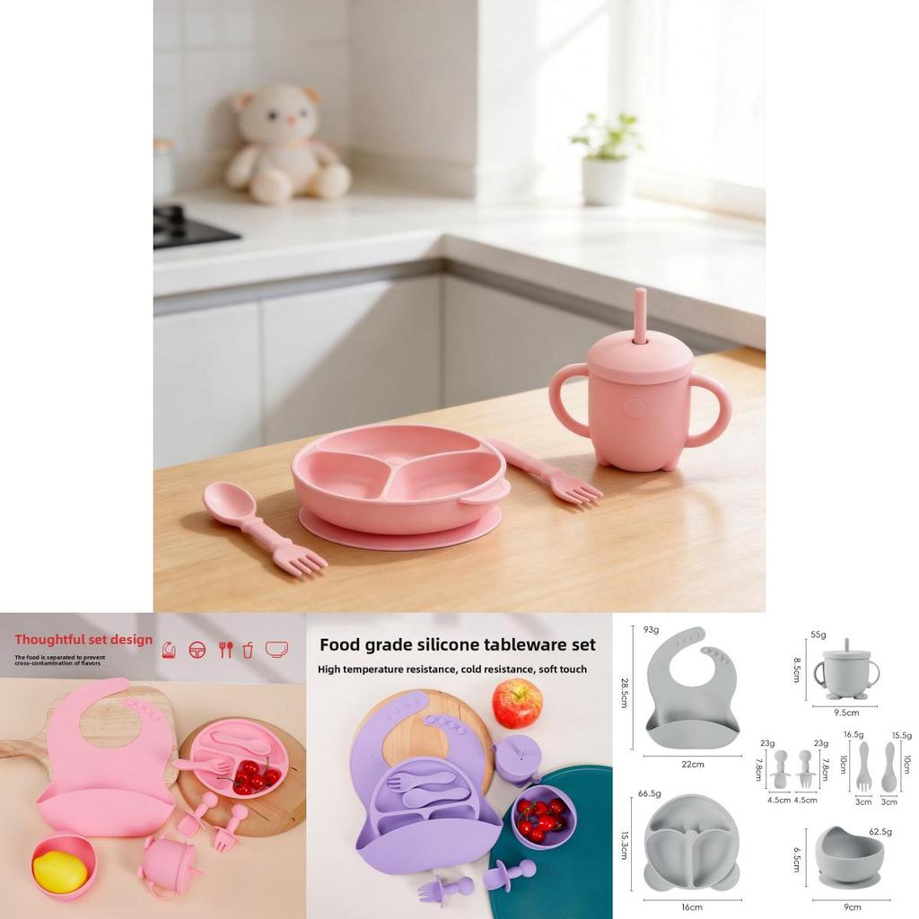 Baby Silicone Feeding Set With Suction Bowl And Learning Utensils For Toddler Nutrition