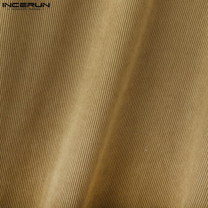 INCERUN Two Pieces Autumn Men Long Sleeve Pullovers Long Pants Casual Corduroy Sets Outfits