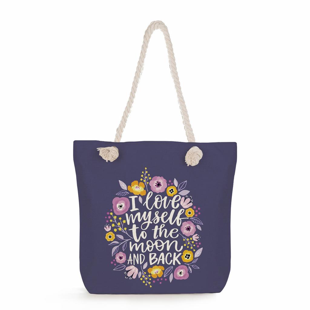 Multifunctional Trendy Letters Printed Thick Rope Shoulder Beach Bag Casual large capacity handbag 7593