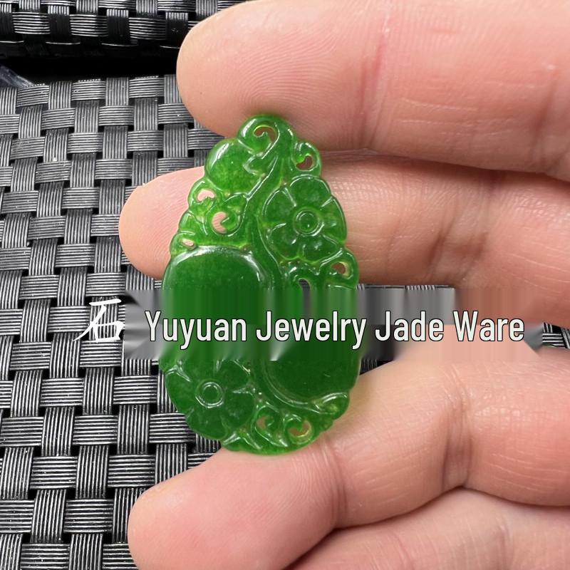 Emerald Jade Double Happiness Pendant with Phoenix and Blooming Flower Earrings