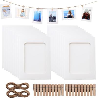 20ks papírových fotorámečků Jasně bílé rámečky na obrázky z karet DIY kreativní zavěšení uvnitř otvoru pro přizpůsobení obrázku 6x4 s lanem a mini sponou na dřevo