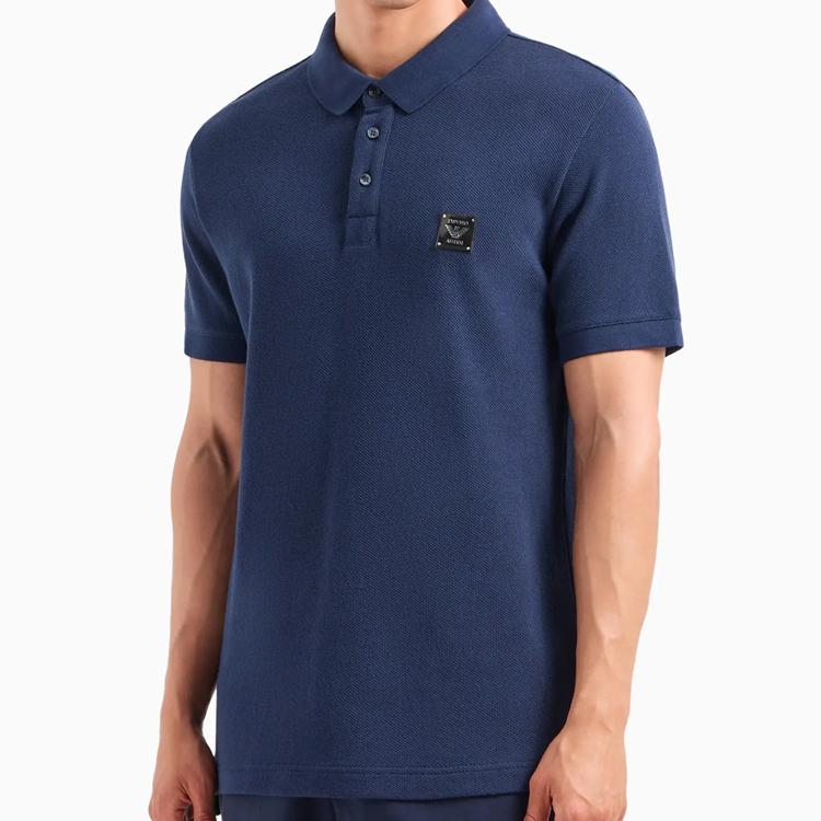 Emporio Armani Ss24 Solid Color Logo Patch Casual Short Sleeve Polo Shirt Men Polo Shirts Navy-Blue 211804-4R460-6935