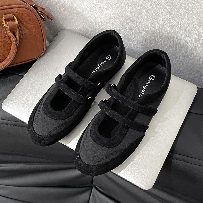 Za Velcro Casual Shoes Women'S Spring Retro Ballet Shoes Mary Jane Red Inner Height-Increasing Flat Shoes