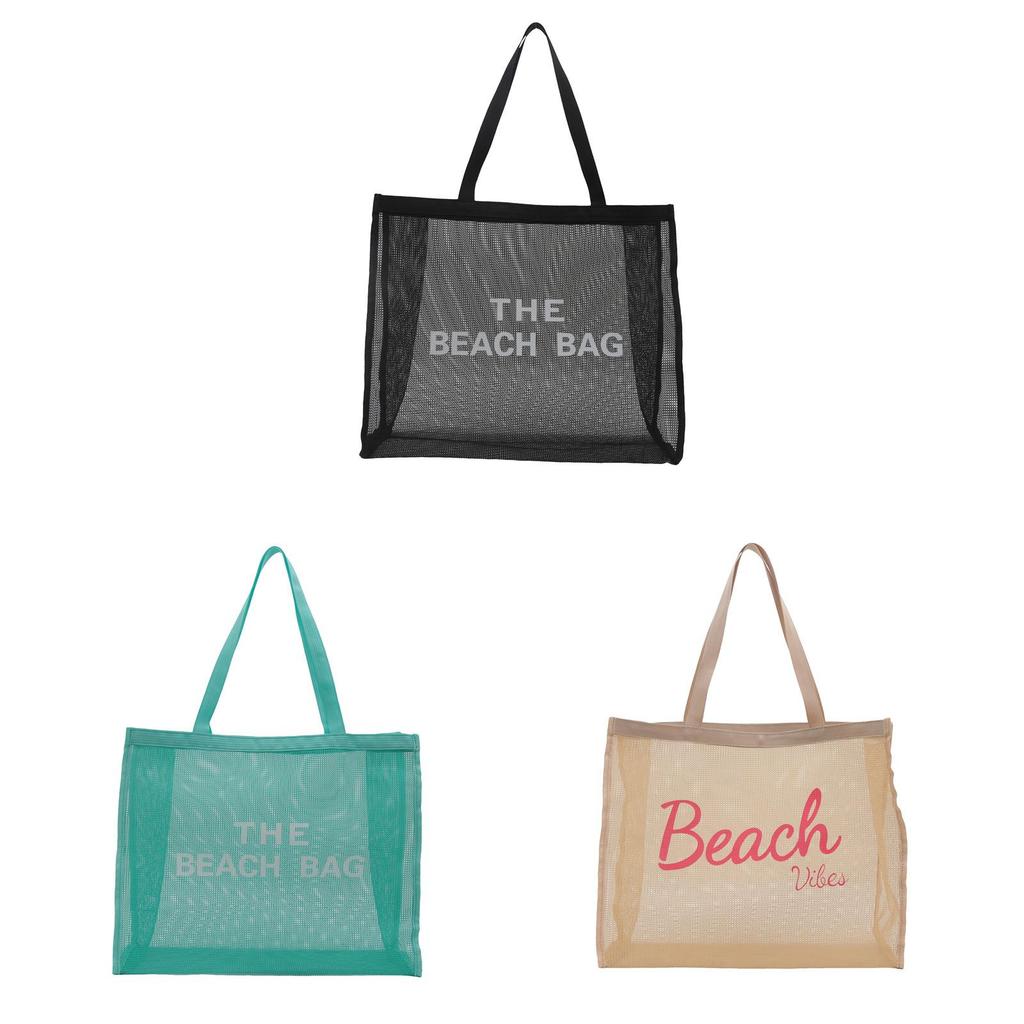 Large Nylon Shopping Bag With Transparent Mesh And Inner Pocket For Daily Carry