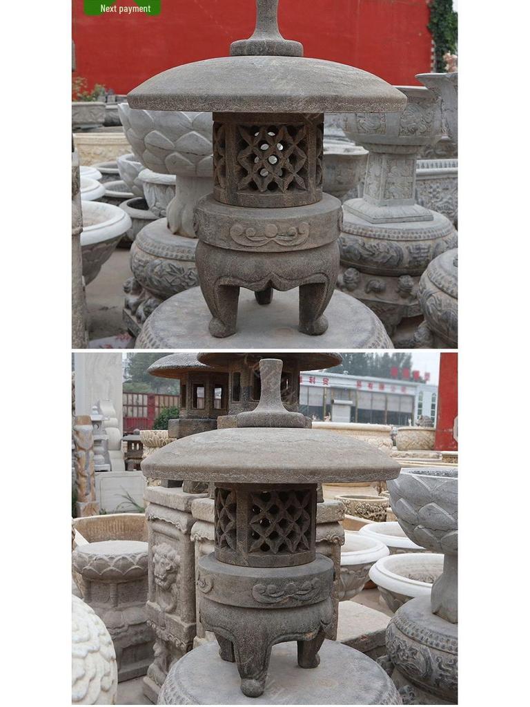 Antique Bluestone Courtyard Lantern: Outdoor Landscape Stone Lamp in New Chinese Style