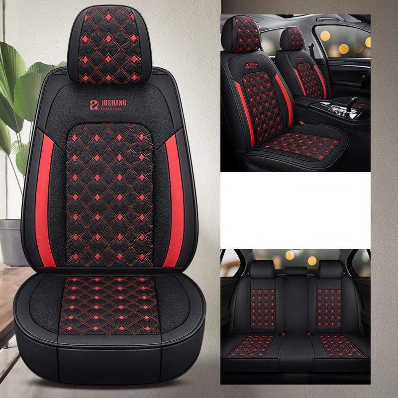 5-Seat Faux Leather Ice Sliky Fiber Fabric Full Coverage Car Seat Covers, All-Season Wear-Resistant Breathable Soft Comfort with 3D Side Wing Design