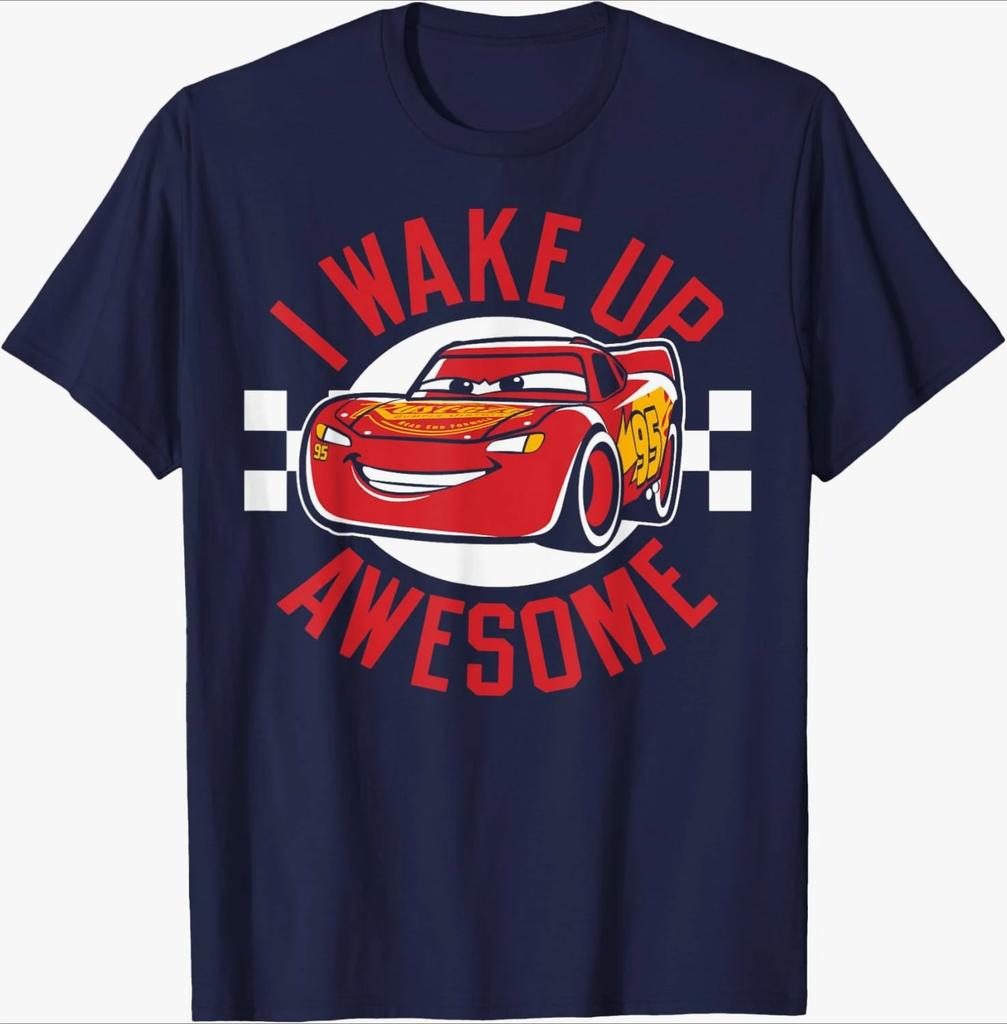 T-shirt d'été à manches courtes Rouge Disney Pixar Cars Flash McQueen Grand Visage Coton Hommes Femmes Haut Tee Streetwear Couple Unisexe