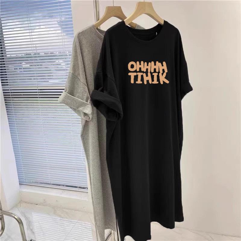 Sommer Übergröße Koreanischer Stil Locker Bedrucktes T-Shirt Kleid