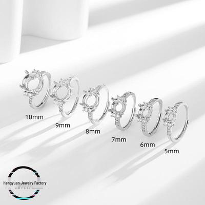 New Women's Ring Setting for 5-10mm Round Jade Cabochon or Diamond, Imitation 925 Silver