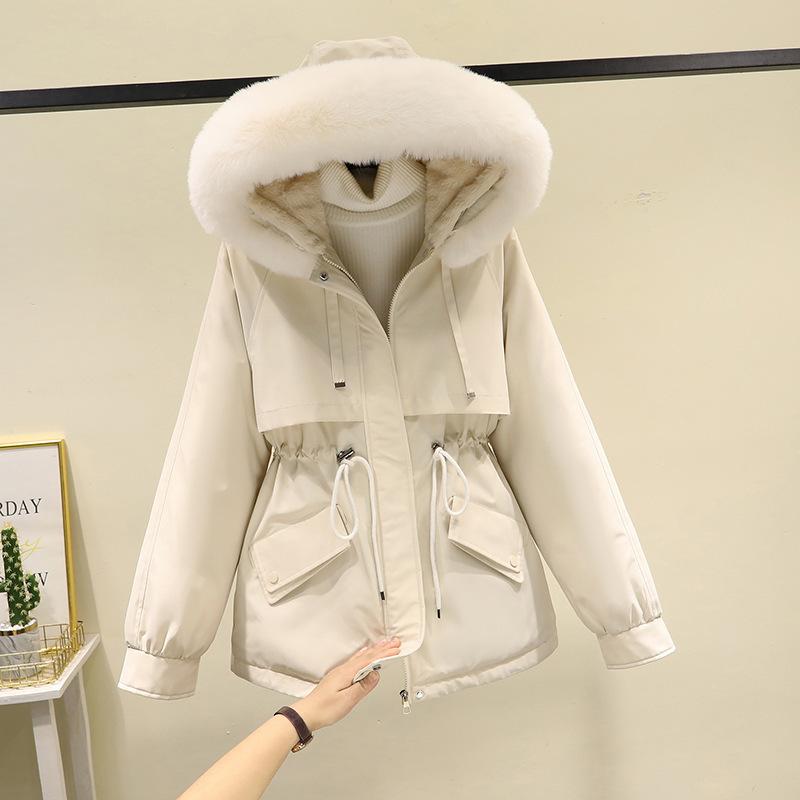 Women's winter pie overcomes big fur collar hooded waist design warm cotton jacket