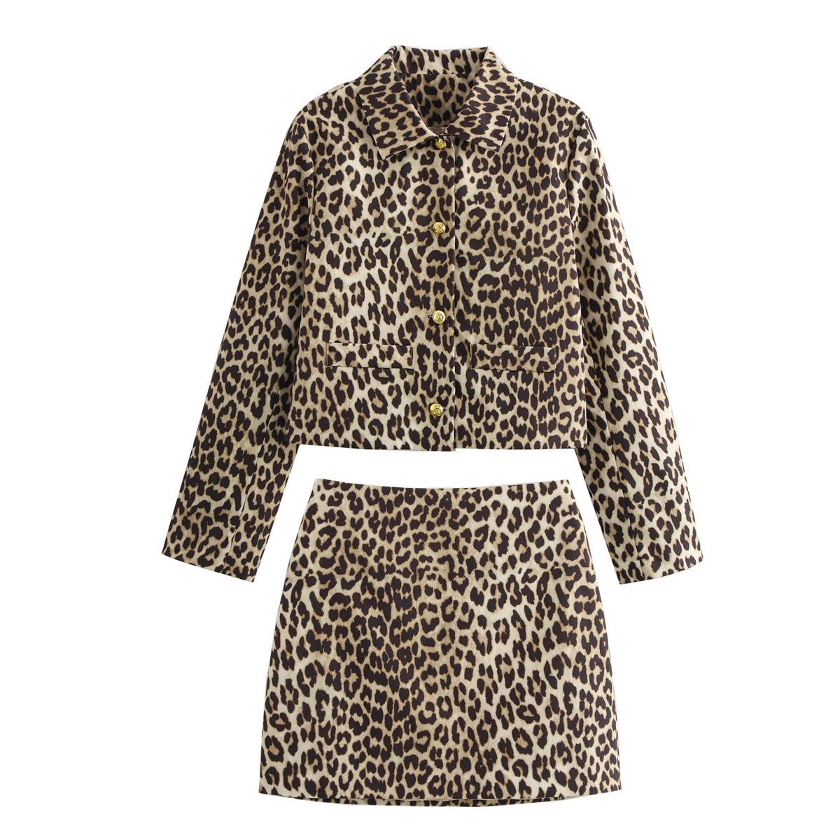 

2024 Autumn/Winter Women s Animal Print Jacket & Skirt Set S