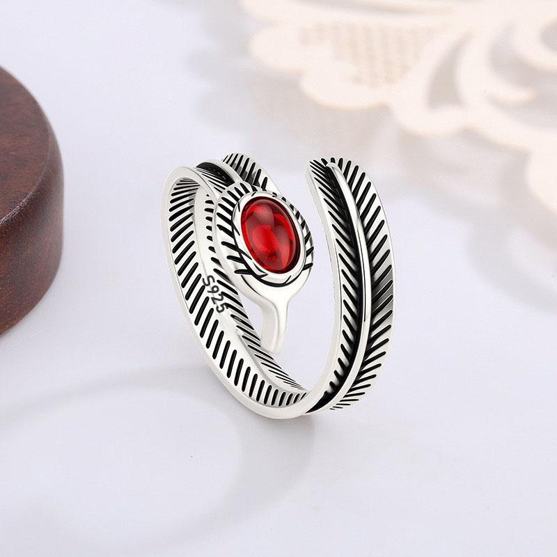 Xiaomi BF CLUB 925 Sterling Silver Ring For Women Jewelry Red Vintage Feathe Open Vintage Handmade Ring Allergy For Party Birthday Gift