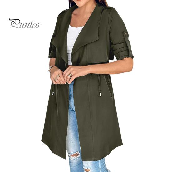 

Зимняя женская куртка с рукавами средней длины и запонками, ветровка с завязками на талии, пальто с открытыми стежкам, ветрозащитное теплое пальто средней длины M