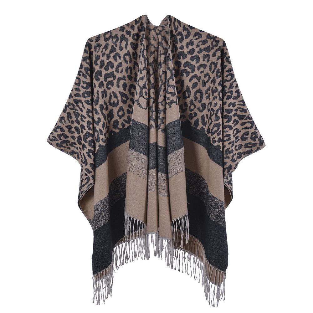 European and American Women's Fashion Pashmina Autumn Winter Wraps Gradient Camouflage Cloak Split Long Cape Thicken Warm Shawl