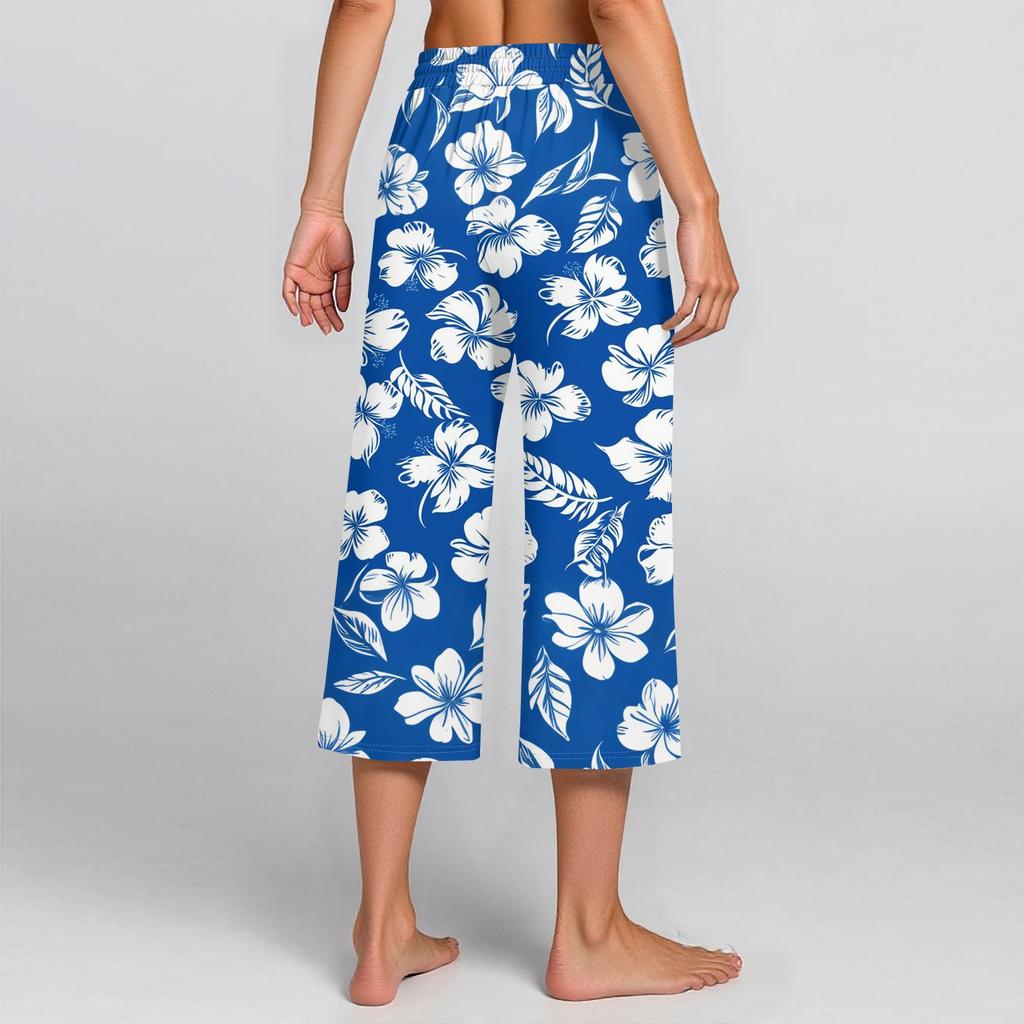 Damen Sommer Hohe Taille Bedruckte Freizeit-Sportbekleidung Lässige Cropped-Hose Weite Hose