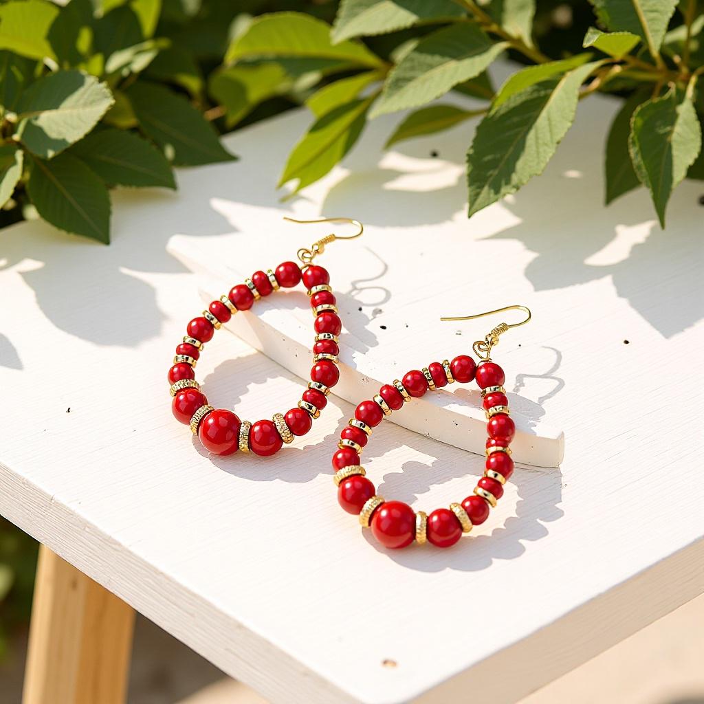 Retro Red Beaded Water Drop Earrings - Exaggerated Holiday Fashion Style /