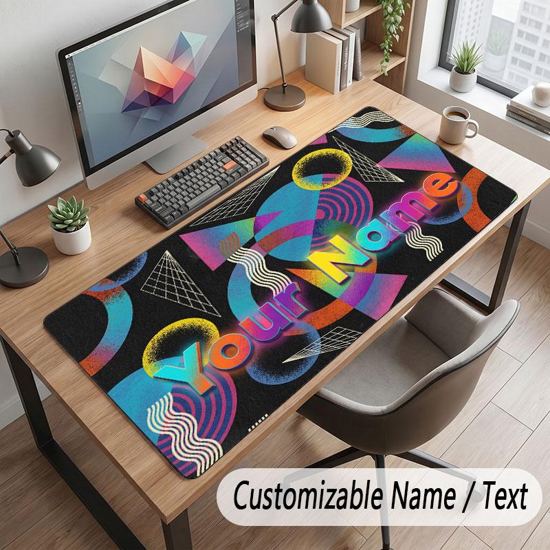 Abstract Geometric Theme Customized Mouse Pad Personalized Print Name Text Desk Mat For Home Office Table Decor
