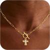 Cross Necklace for Women 14K Gold Plated Chunky Gold Silver Cross Pendant Necklace Waterproof Non Tarnish Jewelry Christian Gift