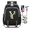 26 English Letters Black Backpack Cosplay Canvas Rucksack Children Kids Schoolbag Travel Bag Back To School Bookbag
