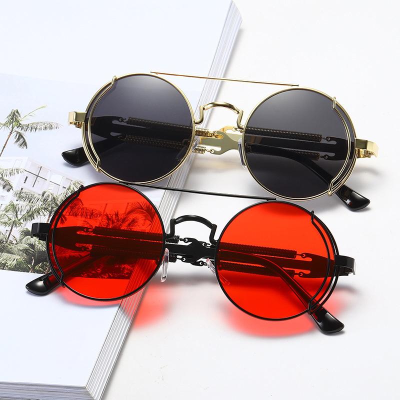 1Pc Sunglasses Retro Men Women Round Lens Sunglasses Punk Eyewear Gothic Style Uv400 Protection Metal Frame Sunglasses