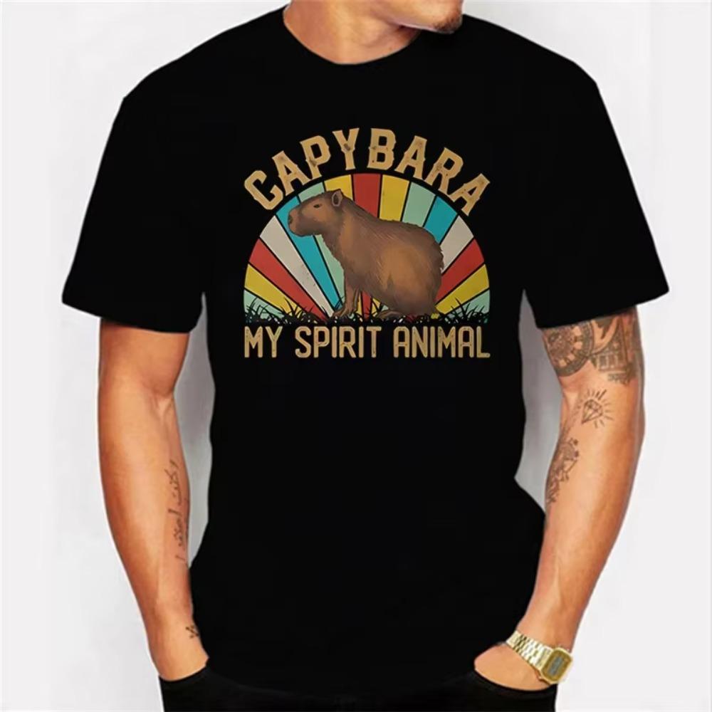 Capybara My Spirit Animal Print T-shirt Men 2022 Summer Harajuku Round Neck Short Sleeve Top Tee Casual Tshirts Shirts for Men