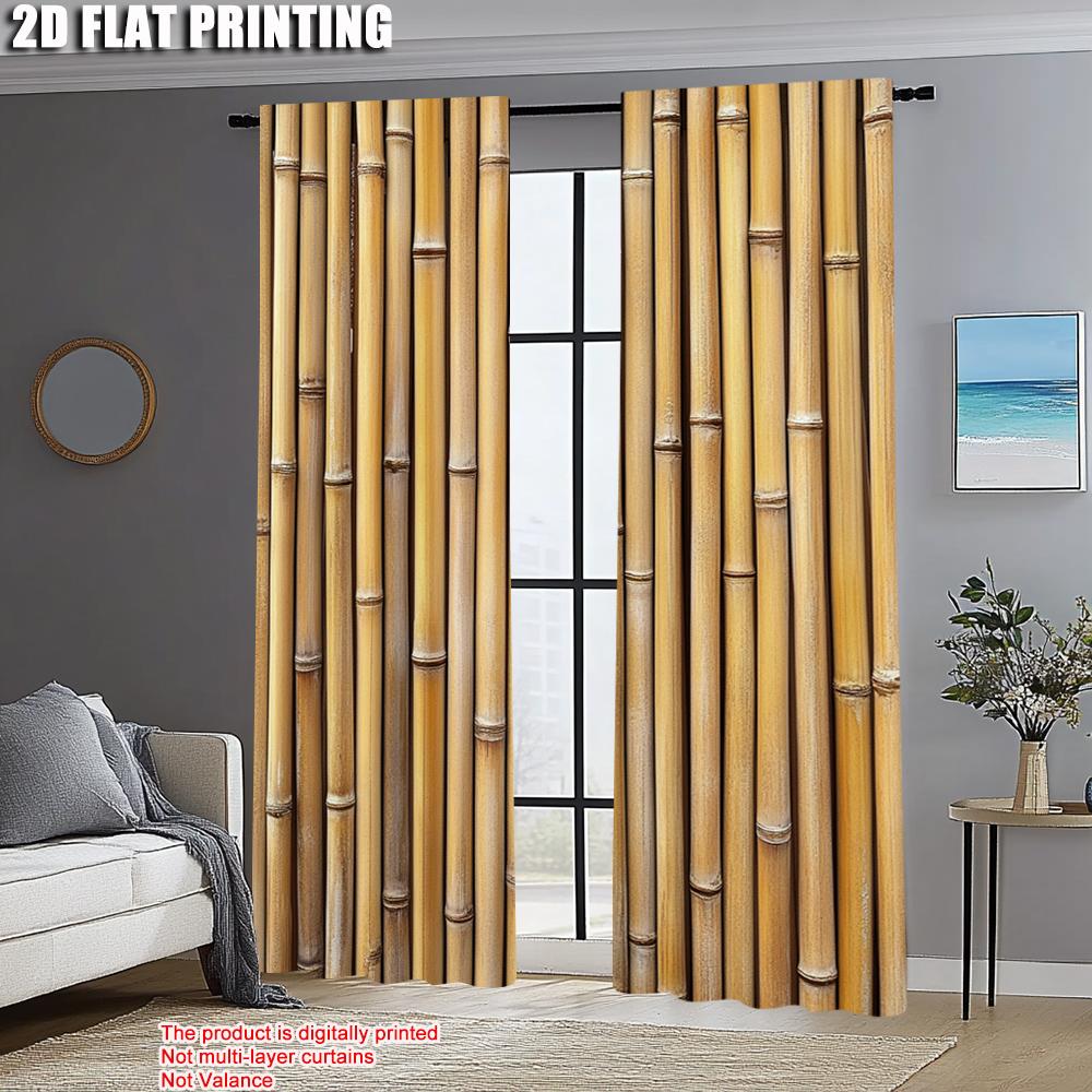2pcs, Curtain Popular 2D plane printing Bohemian Bamboo Print Blackout Polyester (without rod) Stuff Clearance Perfect for