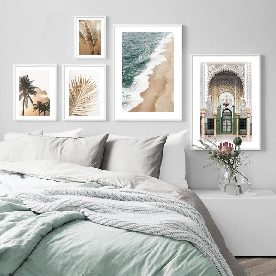 Strand Wellen Palme Garten Bogen Goldene Blätter Nordic Poster Wand Kunstdruck Leinwand Malerei Home Decor Bilder Für Wohnzimmer