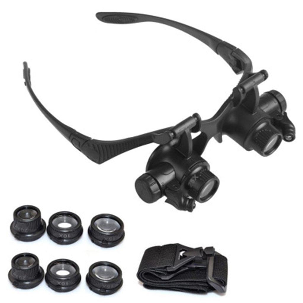 Vergrößerungslinsen Doppelte Brille LED Reparatur Brillen Typ Kopfbedeckung Lupe mit 2 LEDs 6 austauschbare Linsen
