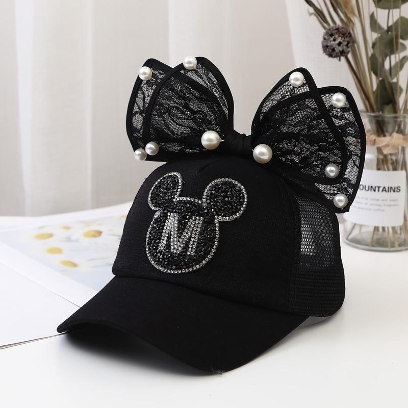 Children Big Bow cartoon Baseball Cap Cute Girls Pearl Snapback caps Sun Caps Mesh Rabbit Ear UV Protection Summer Hats boy