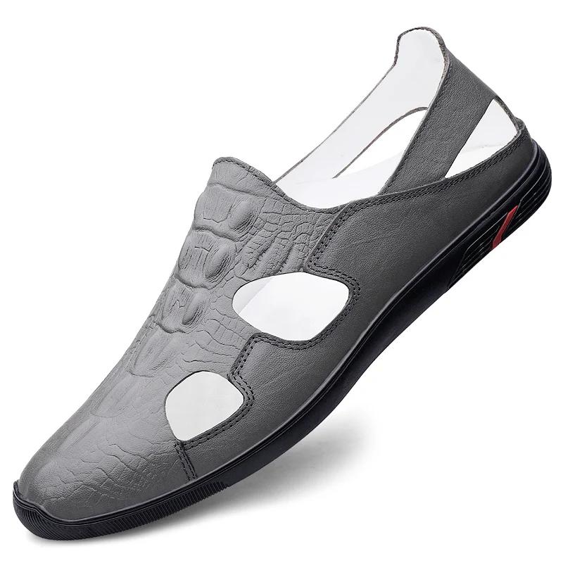 

Повседневная обувь из кожи ручной работы для мужчин, классические мужские сандалии, летние мужские кроссовки для прогулок на свежем воздухе, дышащие мужские туфли на плоской подошве 45 серый