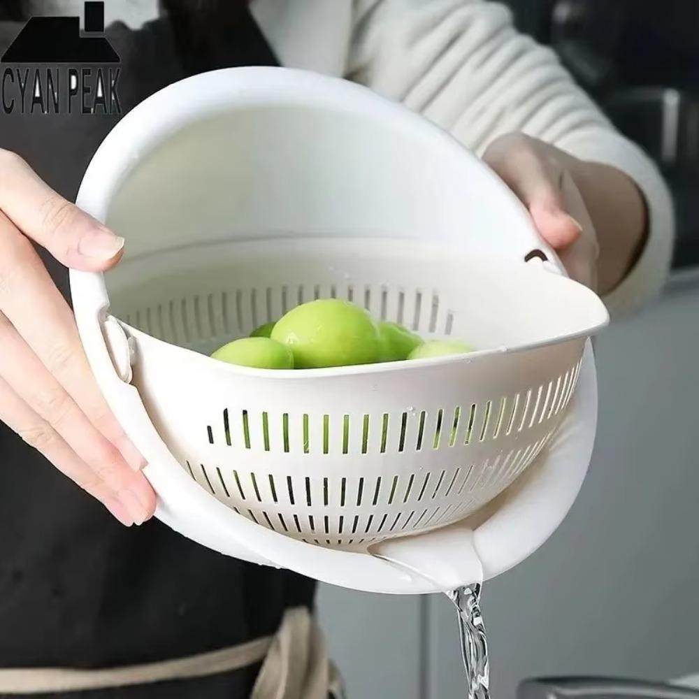 Doppellagiger, drehbarer Obstkorb – Herausnehmbare Abtropfschale zum Waschen von Gemüse. Kreativer Aufbewahrungs-Organizer für die Küche.