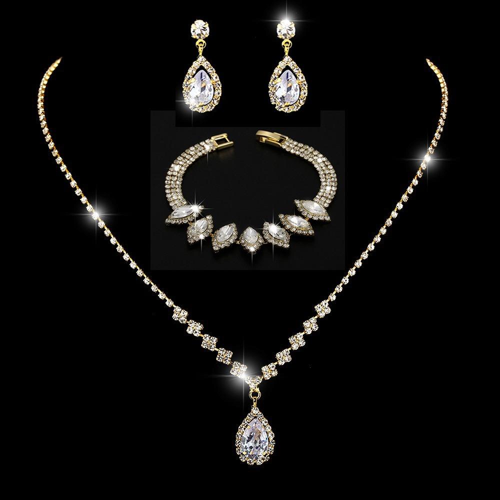 Bright Diamond Zircon Water Drop Necklace Earrings Wedding Jewelry, Shooting Jewelry Set