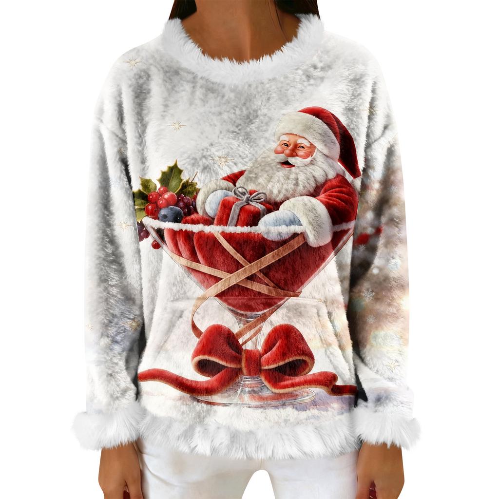 Dam Casual Fleece Sweatshirt Långärmad Rund Hals Casual Bekväm Lös Passform Lättviktig Dam Flanell Sweatshirt
