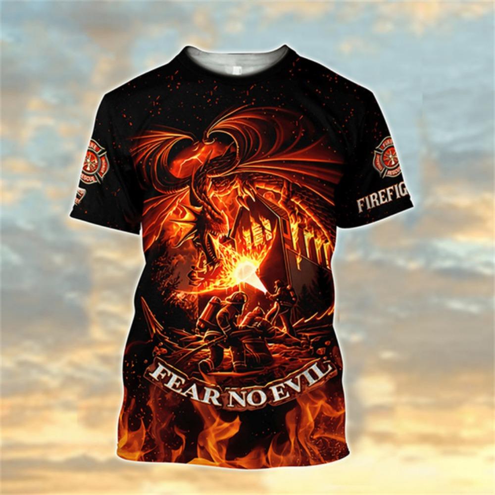 

Новая мужская футболка с рисунком пожарного, объемный принт, футболки большого размера с круглым вырезом, модный повседневный дышащий топ с коротким рукавом M