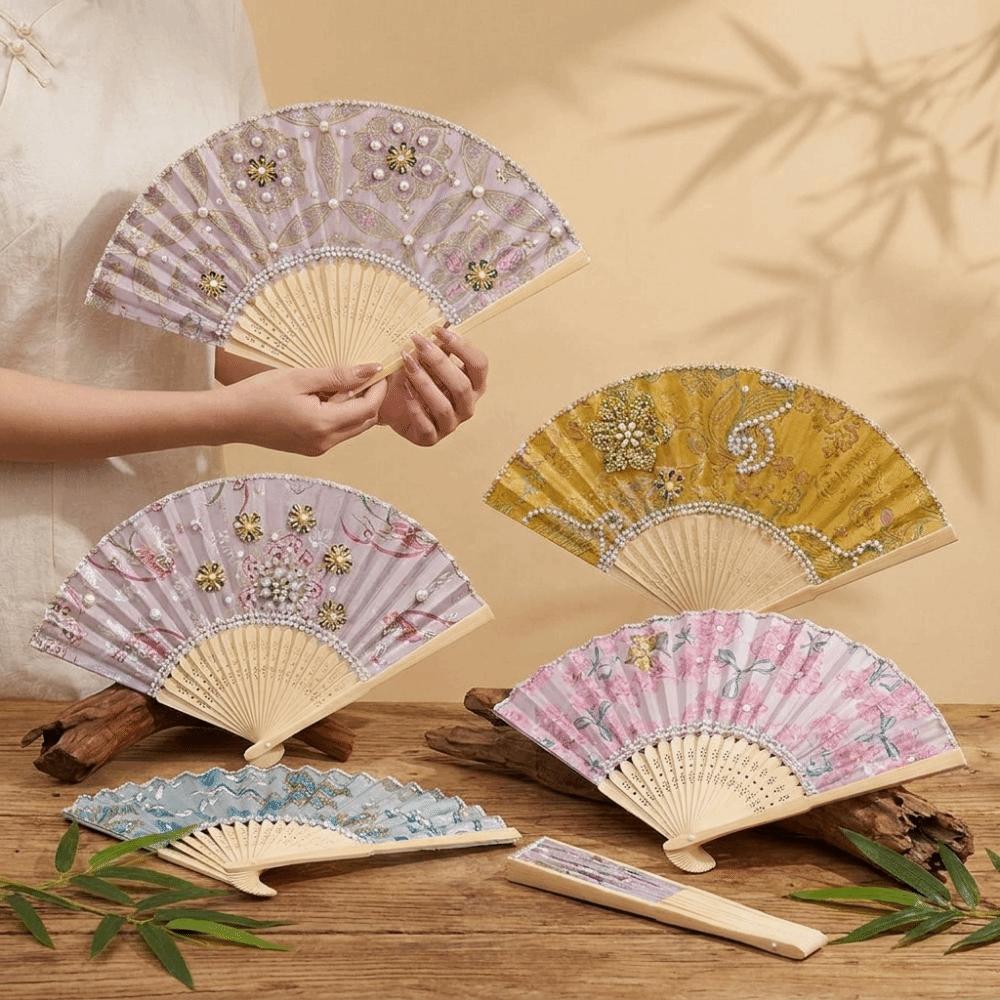 Portable Pearl Folding Fan Butterfly Handmade Fan Vintage Decorative Fan  Home Ornament